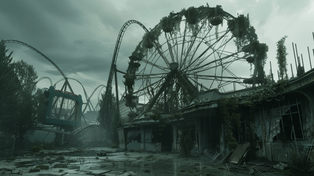 A Decaying Ferris Wheel Covered In Vines Standing 1024x574